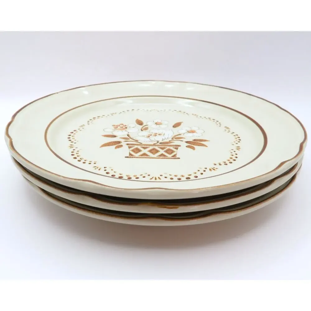 Cumberland Mayblossom Stoneware Japan Dessert Plates Set of 3 Brown Floral 7.75